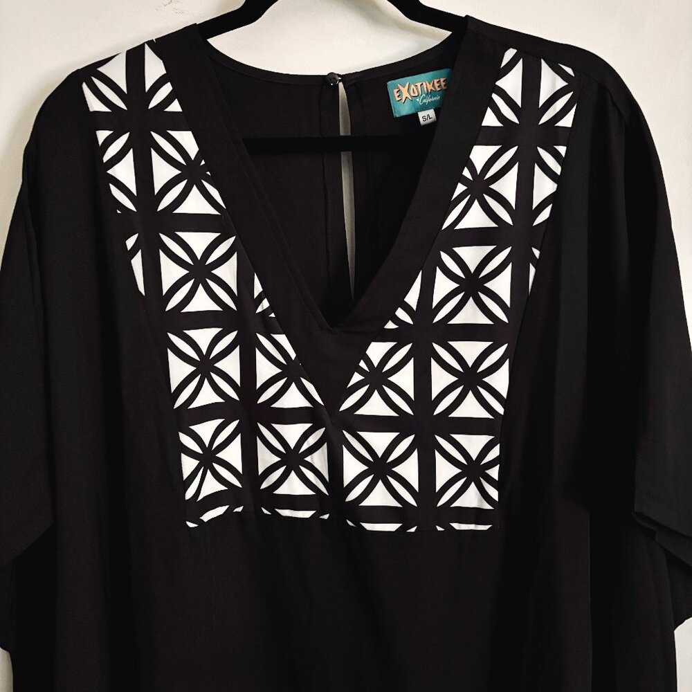 Black Maxi Dress with White Geo Yoke
